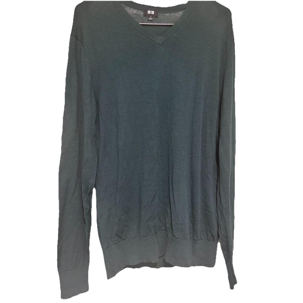 Uniqlo Sweater Mens Medium Extra Fine Merino Wool Crewneck Knit Pullover Green